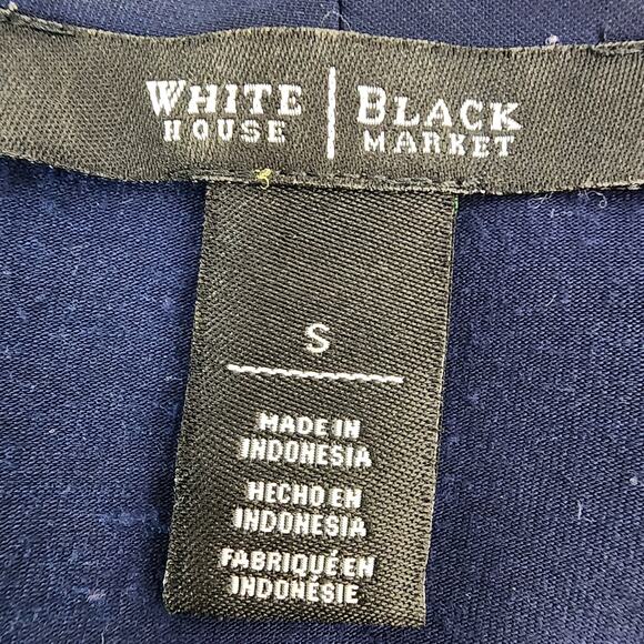 White House Black Market Double Layer Surplice Top Navy Long Sleeves Small Wrap - Picture 6 of 9